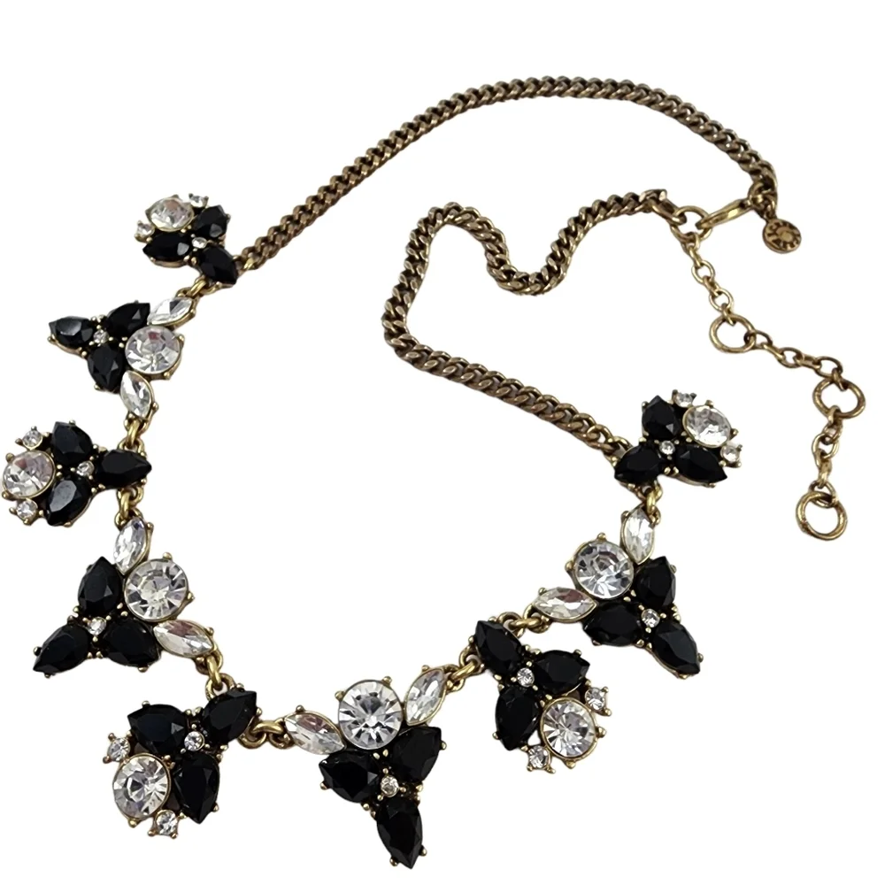 J. Crew Statement Necklace Black and Brilliant Rhinestones A0279